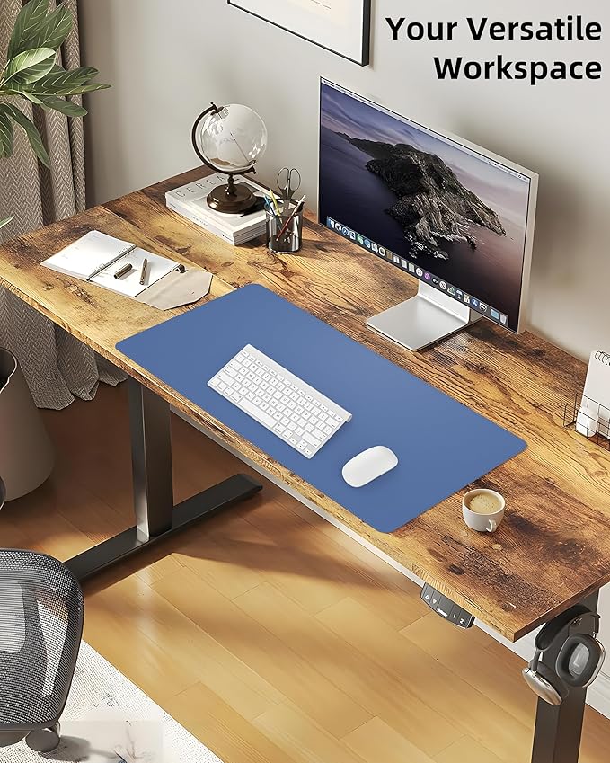 Large Desk Pad Mat - Waterproof Mouse Pad & Desk Protector, Non-Slip XL PU Leather Gaming Mat for Keyboard/Mouse, Stitched Edge with Ergonomic Support, 47"x17" (Blue Grey)