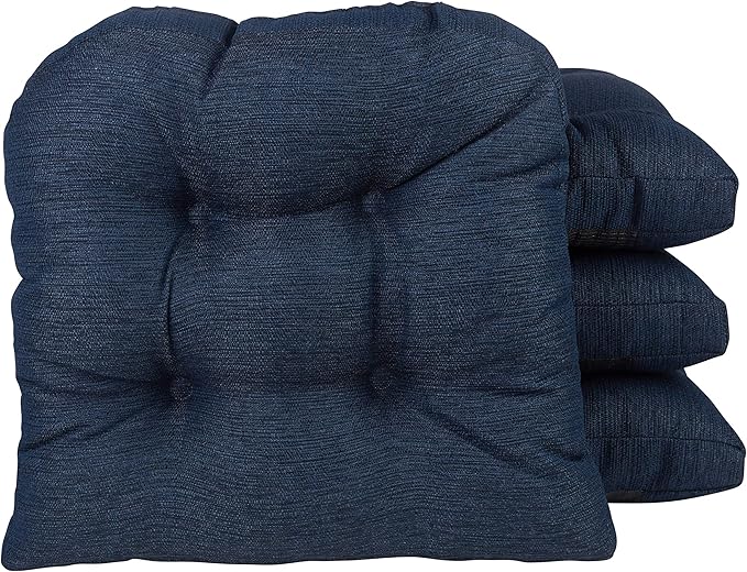 Klear Vu Gripper Overstuffed Universal Non-Slip Dining Chair Cushions for Kitchen Decor or Office Use, U-Shaped Skid-Proof Seat Pad, 15x15 Inches, 4 Count (Pack of 1), Solid Indigo Blue