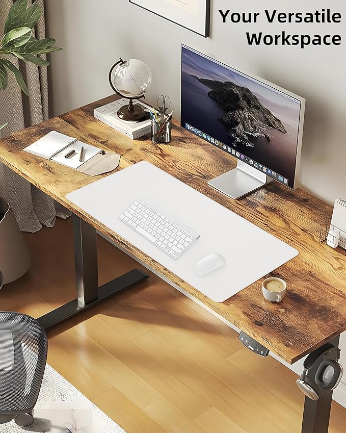 Large Desk Pad Mat - Waterproof Mouse Pad & Desk Protector, Non-Slip XL PU Leather Gaming Mat for Keyboard/Mouse, Stitched Edge with Ergonomic Support, 47"x17" (White)