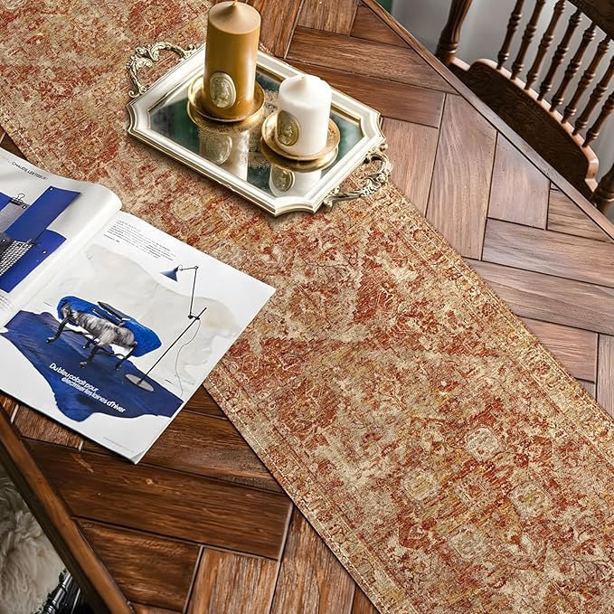 Boho Red Table Runner,Vintage Elegant Farmhouse Table Center Linen Decor,Country Rustic Farmhouse Magical Fall Kitchen Dining Table Decoration for Home Dining Party Decor 13x48 Inch
