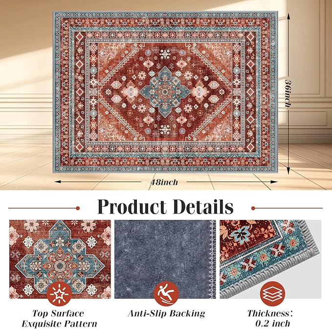 Office Chair Mat for Hardwood Floor & Tile Floor,36"X 48" Heavy Duty Desk Chair Mat for Hard Floors, Under Desk Rug for Rolling Computer Chair,Anti Slip,Low Pile Carpet Floor Protector-Brown Red