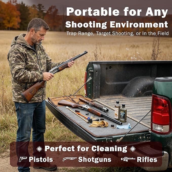 Rush Creek Creations Gun Cleaning Mat – Heavy Duty Waxed Canvas Rifle & Pistol Cleaning Mat, Weather-Resistant Gun Workbench Pad with Handle for Shooting, Hunting & Maintenance