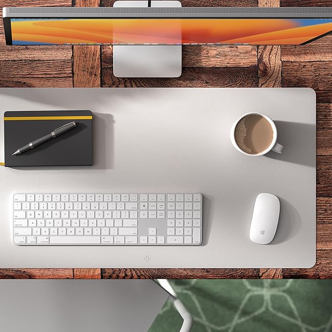 Twelve South Sustainable Leather Large Desk Pad - Desk Mat for Computer, Mouse Traction Surface, Desk Protector, Large Mouse Pad, Moisture and Heat Resistant, Non-Slip Desk Pad, Spill Resistant, Grey