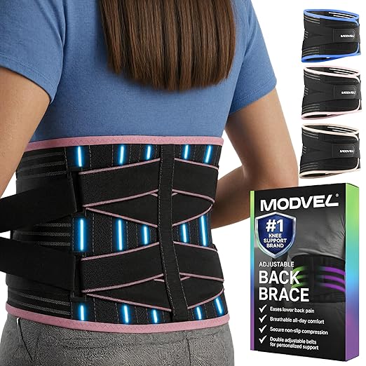 Modvel Back Brace for Lower Back Pain Women and Men – Lumbar Support Belt for Sciatica, Herniated Disc, Muscle Strain – Adjustable Breathable Work Brace with 6 Stays – Support for Posture – Size XXL