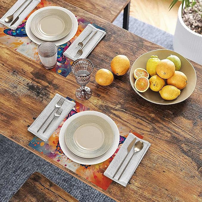 Colorful Butterfly Placemats Set of 6 Linen Table Mats, 12x18 Inch Washable Placemats for Dining Table, Non Slip Heat Resistant Mats for Kitchen Home Decor