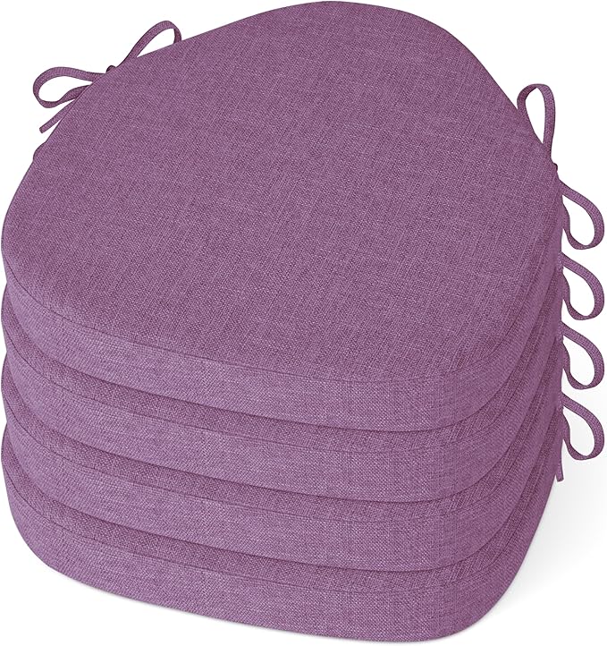 Windsor Chair Cushions for Dining Chairs 4 Pack Non Slip Kitchen Seat Cushion with Ties and Washable Covers Indoor Comfortable Seat Pad with Thick Foam 16.5" x 15.5" x 2" Purple