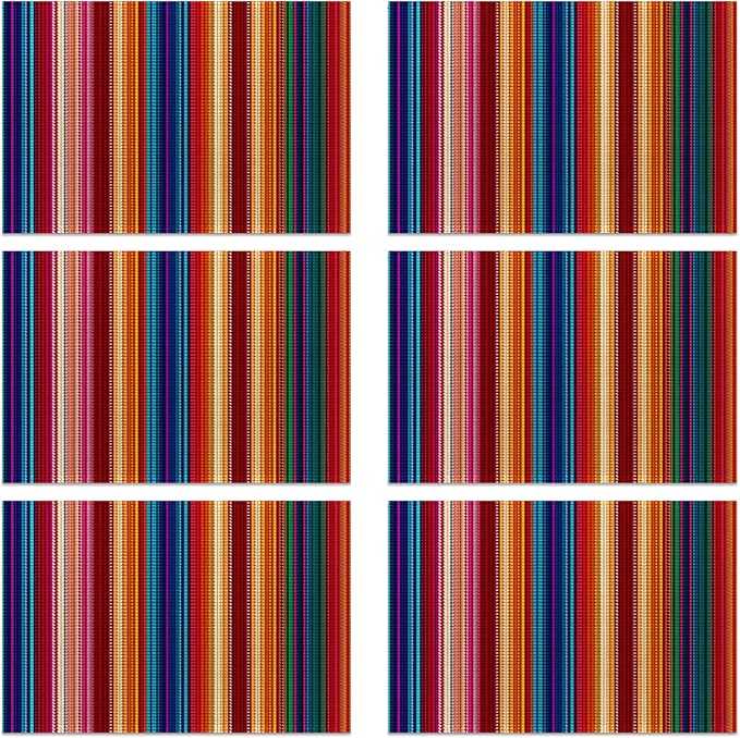 Mexican Ethnic Colorful Stripes Placemats Set of 6 Linen Table Mats, 12x18 Inch Washable Placemats for Dining Table, Non Slip Heat Resistant Mats for Kitchen Home Decor