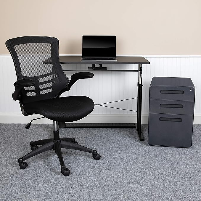 Flash Furniture Work From Home Kit - Adjustable Computer Desk, Ergonomic Mesh Office Chair and Locking Mobile Filing Cabinet with Inset Handles