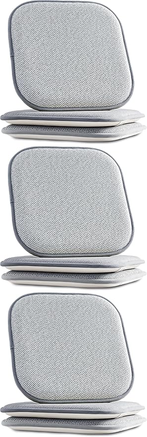 Elegant Comfort 6 Pack Chair Cushion Covers - Skid-Proof Rubber Backing - 16 x 16 Inch - Thick Dining Square Shape Seat Covers - Comfortable Textured Chair Pads with Ties - Chevron Pattern, Gray