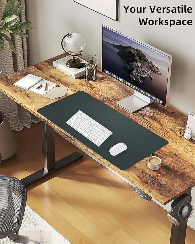 Large Desk Pad Mat - Waterproof Mouse Pad & Desk Protector, Non-Slip XL PU Leather Gaming Mat for Keyboard/Mouse, Stitched Edge with Ergonomic Support, 47"x17" (Dark Green)