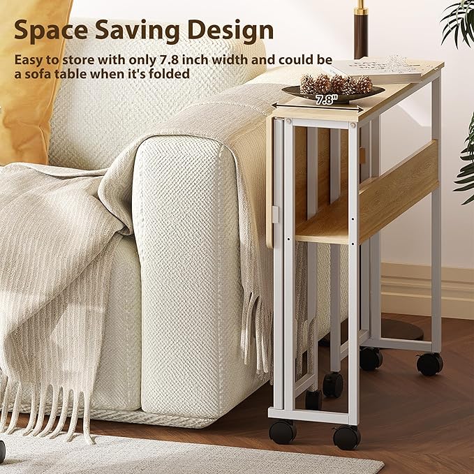 GarveeHome Folding Desk Small Rolling Desk with Storage Shelf,31.5 Inch Foldable Computer Table with Wheels,Portable Office Desk for Small Space Sofa Table,Easy to Fold