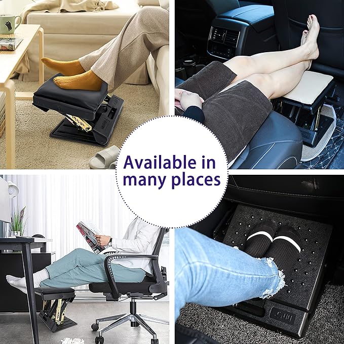 Adjustable Foot Rest for Under Desk at Work with 4 Height Levels, Under-Desk Footrest with Massage Surface, Foot Stool Under Desk for Office, Home, Maximum Load 120 Pounds (Black)