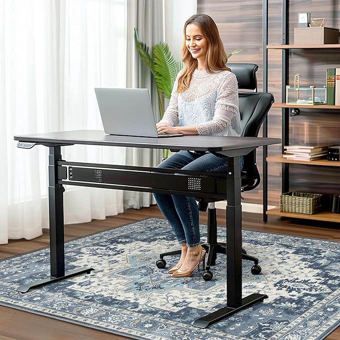 36"x48" Office Chair Mat for Hardwood Tile Floor, Under Desk Carpet Protector for Rolling Computer Chair Mat, Machine Washable Area Rug, Anti-Slip 1/5" Thick Low Pile Thin Vinyl Floor Mat, Navy