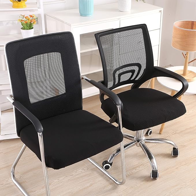Smiry Stretch Jacquard Office Computer Chair Seat Covers, Removable Washable Anti-dust Desk Chair Seat Cushion Protectors - Black