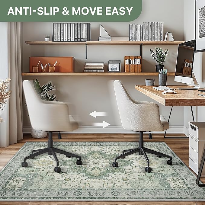 48"x60" Office Chair Mat for Hardwood Tile Floor, Under Desk Carpet Protector for Rolling Computer Chair Mat, Machine Washable Area Rug, Anti-Slip 1/5" Thick Low Pile Thin Vinyl Floor Mat, Green
