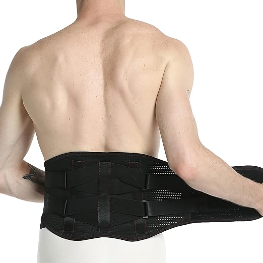 NeoTech Care Back Belt Support for Men or Women - Breathable & Adjustable Lower Back Brace - Double Pull Compression Straps (Black, Size M)