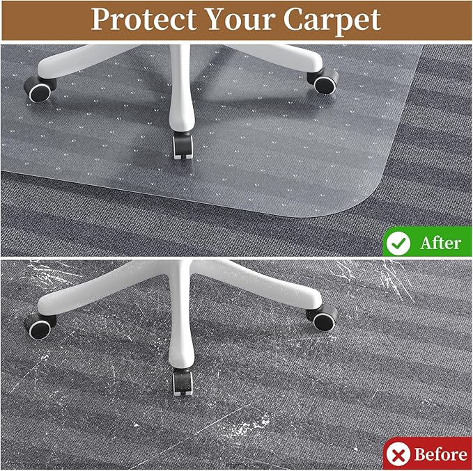 Office Chair Mat for Carpet, 55" X 36" X 0.09" Carpet Chair Mats, Clear and Thick Rolling Computer Chair Mat with Non-Slip Studded for Home and Office Low Pile Carpets