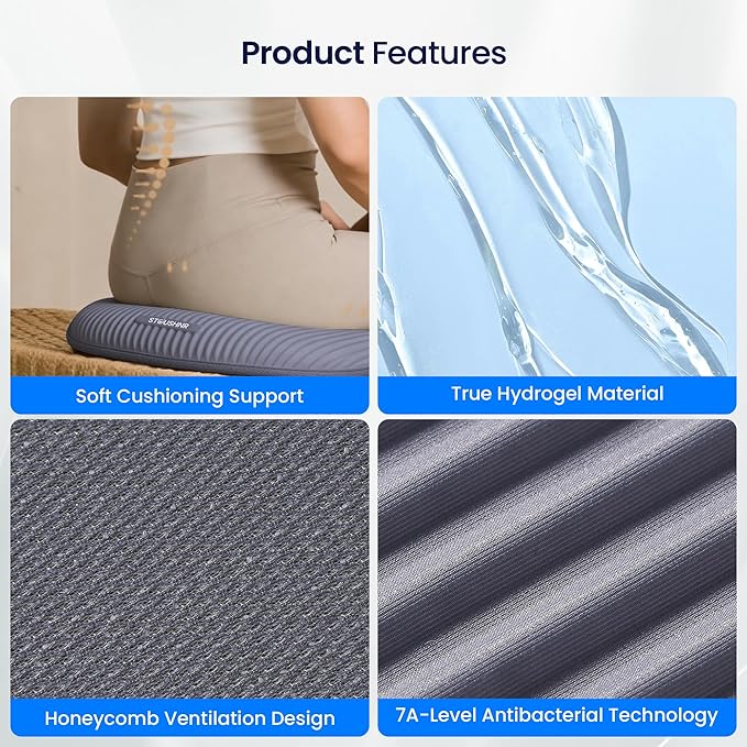 Gel Seat Cushion for Long Sitting,3-Second Cooling Pressure Relief Pillow for Car Seat & Office Chair,Back,Tailbone,Coccyx Comfort Support Seat Pad (Grey)