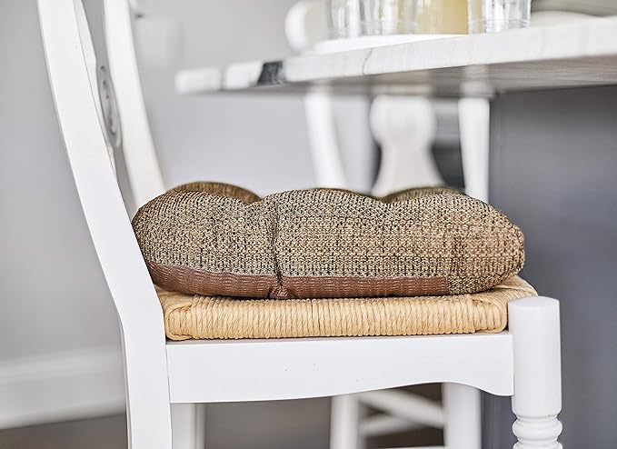 Klear Vu Gripper Overstuffed Universal Non-Slip Dining Chair Cushions for Kitchen Decor or Office Use, U-Shaped Skid-Proof Seat Pad, 15x15 Inches, 4 Count (Pack of 1), Waffle Brown