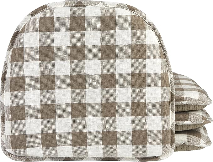 Klear Vu The Gripper Non-Slip Linen Check Dining Kitchen Chair Pads, 15" x 16" x 2", Set of 4, Liza Check Taupe