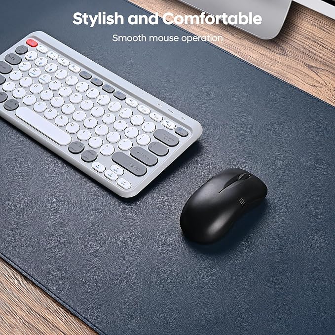Leather Desk Pad Protector, Office Desk Mat, Large Mouse Pad, Non-Slip PU Leather Desk Blotter, Waterproof Computer Desk Writing Pad for Office and Home (Dark Blue, 47.2" x 23.6")