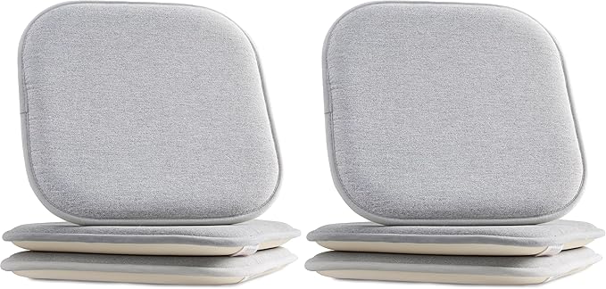 Elegant Comfort 4 Pack Chair Cushion Covers - Skid-Proof Rubber Backing - 16 x 16 Inch - Thick Dining Square Shape Seat Covers - Comfortable Textured Chair Pads with Ties - Thatch Pattern, Gray