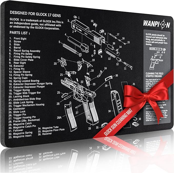 Gun Cleaning Mat 20"×12" - Thick Protection, Leak-Proof Surface, Non-Slip Oil Resistant Glock Cleaning Mat,Pistol Cleaning Mat with Detailed Parts Diagram