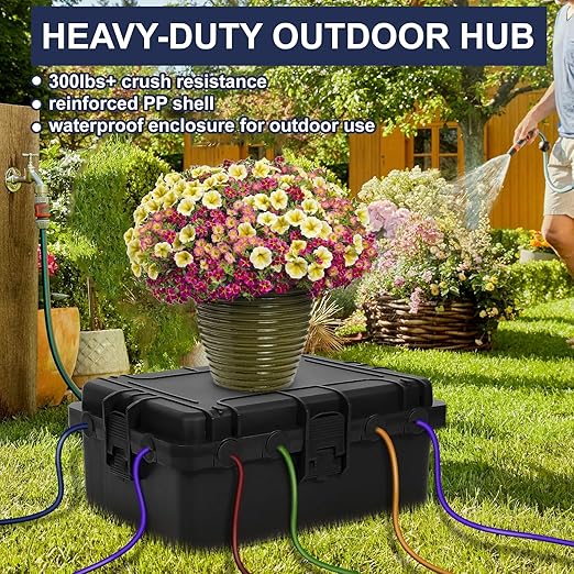 Large Outdoor Electrical Box Waterproof, IP54 Extension Cord Cover Weatherproof Outdoor Outlet Covers, Protect Power Strip, Timer Outlet, Plug, Socket, Holiday Light, Black (12 x 9X 5 inch)