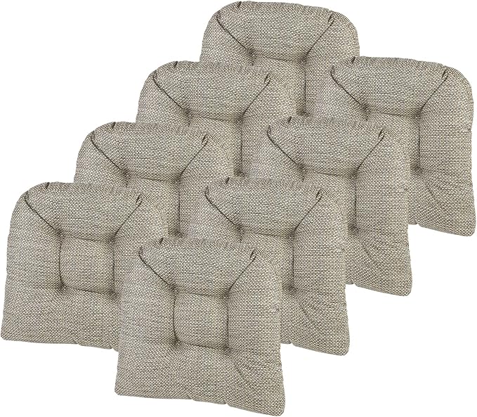 Klear Vu Gripper Overstuffed Universal Non-Slip Dining Chair Cushions for Kitchen Decor or Office Use, U-Shaped Skid-Proof Seat Pad, 15x15 Inches, 8 Count (Pack of 1), Waffle Natural
