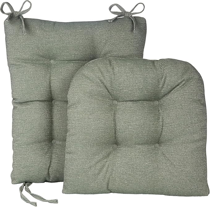Klear Vu Omega Non-Slip Rocking Chair Cushion Set with Thick Padding and Tufted Design, Includes Seat Pad & Back Pillow with Ties for Living Room Rocker, 17x17 Inches, 2 Piece Set, Celadon