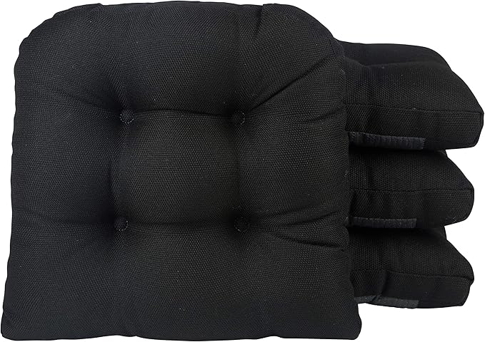 Klear Vu Gripper Overstuffed Universal Non-Slip Dining Chair Cushions for Kitchen Decor or Office Use, U-Shaped Skid-Proof Seat Pad, 15x15 Inches, 4 Count (Pack of 1), Solid Black