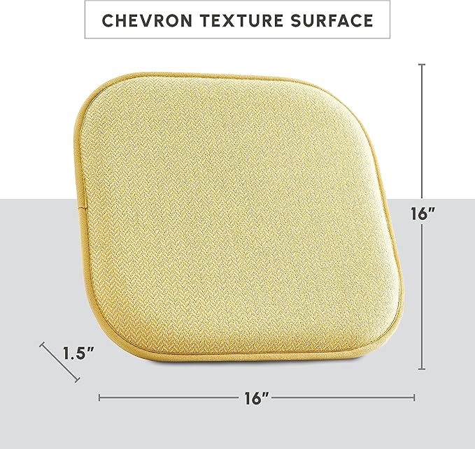 Elegant Comfort 2 Pack Chair Cushion Covers - Skid-Proof Rubber Backing - 16 x 16 Inch - Thick Dining Square Shape Seat Covers - Comfortable Textured Chair Pads with Ties - Chevron Pattern, Yellow