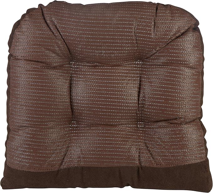 Klear Vu Gripper Overstuffed Universal Non-Slip Dining Chair Cushions for Kitchen Decor or Office Use, U-Shaped Skid-Proof Seat Pad, 15x15 Inches, 4 Count (Pack of 1), Linear Brown