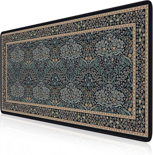iCasso Desk Cover Mat, Office Mouse Pad, Desk Protector Mat, Extra Large Matt for Desktop,Anti-Slip XXL Big Mousepad with Stitched Edges for Computer Keyboard Retro Black