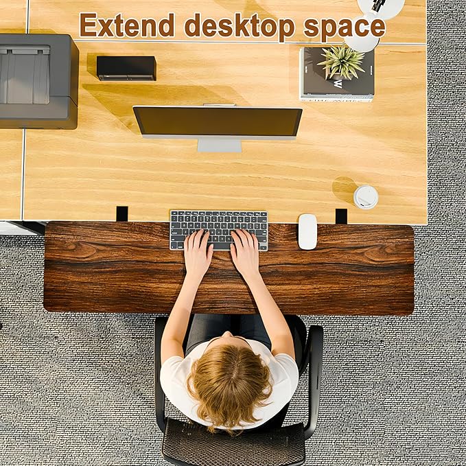 Ergonomic Desk Extender Tray, 48.03"×11.81" Clamp-On Arm Rest Shelf, 90° Foldable Computer Elbow Support for Office Home, Space-Saving Keyboard Mouse Tray (Vintage Burnt Color)
