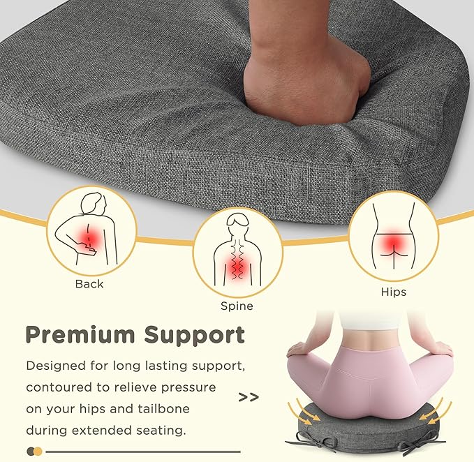 Windsor Chair Cushions for Dining Chairs 1 Pack Non Slip Kitchen Seat Cushion with Ties and Washable Covers Indoor Comfortable Seat Pad with Thick Foam 16.5" x 15.5" x 2" Dark Grey