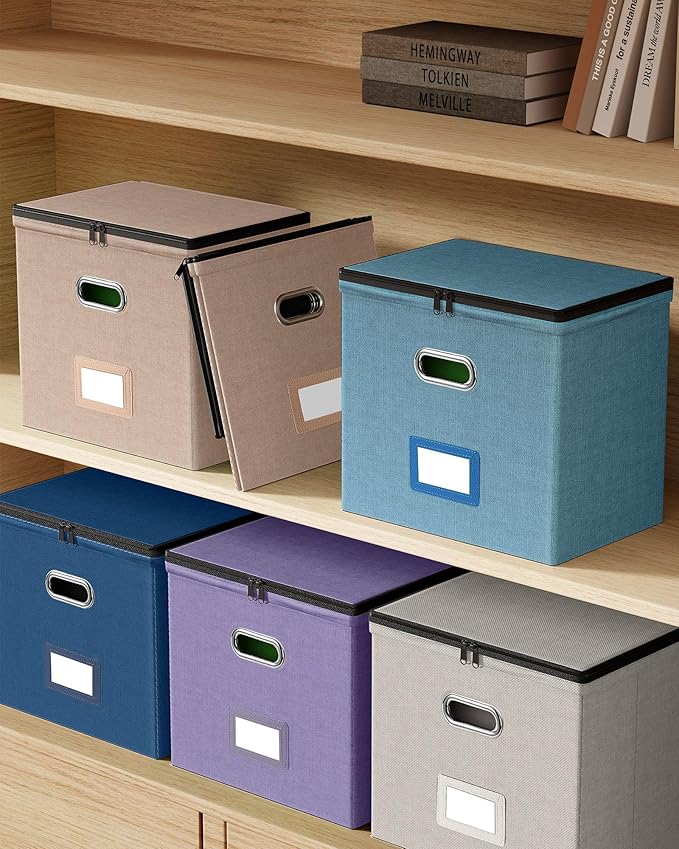 Oterri File Organizer Boxes with Lids, File Box with Mesh Pockets, Document Organizer Box for Letter Size Folders, Zippers Important Document Organizer (Light Purple, Small-1 Pack Without Folders)