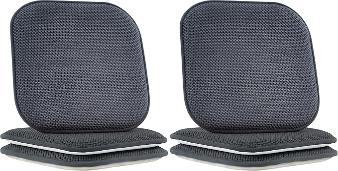 Elegant Comfort 4 Pack Chair Cushion Covers - Skid-Proof Rubber Backing - 16 x 16 Inch - Thick Dining Square Shape Seat Covers - Comfortable Textured Chair Pads with Ties - Honeycomb Pattern, Gray