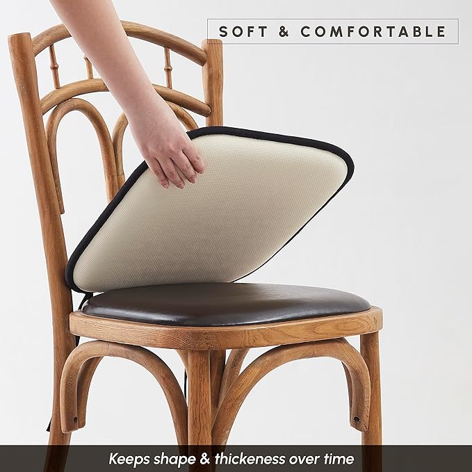 Elegant Comfort 2 Pack Chair Cushion Covers - Skid-Proof Rubber Backing - 16 x 16 Inch - Thick Dining Square Shape Seat Covers - Comfortable Textured Chair Pads with Ties - Honeycomb Pattern, Black