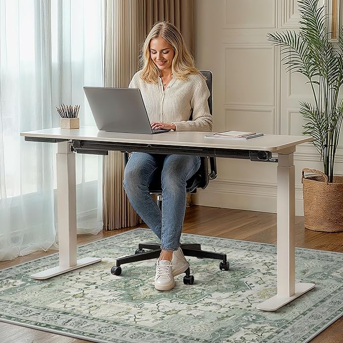48"x72" Office Chair Mat for Hardwood Tile Floor, Under Desk Carpet Protector for Rolling Computer Chair Mat, Machine Washable Area Rug, Anti-Slip 1/5" Thick Low Pile Thin Vinyl Floor Mat, Green