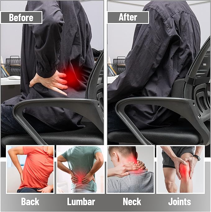 Mind Reader Lumbar Roll Pillow with Air-Cloud Memory Foam, Back, Waist & Hip Support, Breathable Cover & Adjustable Strap, Black