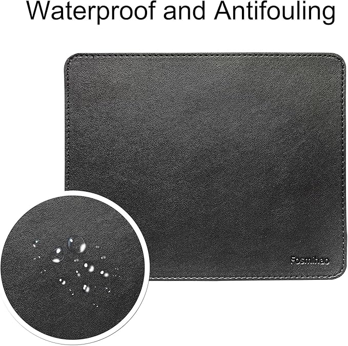 Leather Mouse Pad - Wood Mouse Pad, Double Side Mouse Pad with Stitched Edge, Waterproof Ultra Thin Mouse Pad for Computers, Laptop, Office & Home, 10.2 x 8.3 Inch, 1 Pack (Black)