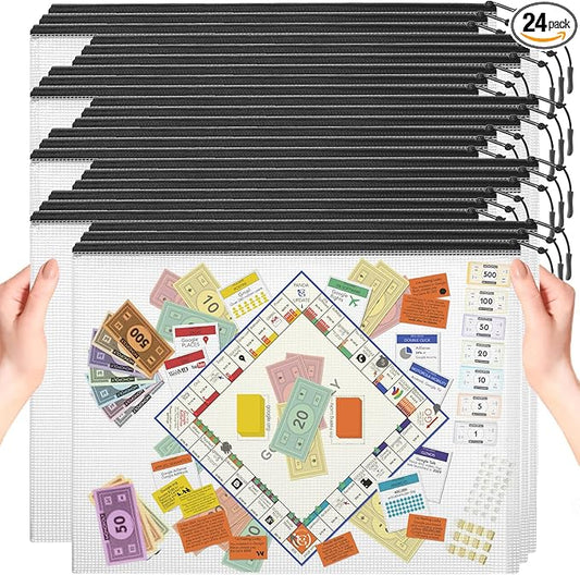 24pcs Mesh Zipper Pouch, Puzzle Storage Bags, A3 17x12 Inches Large Reusable Zipper Pouches for for Classroom Office Supplies Organizing, Extra Large Zipper Bags, Board Game Storage