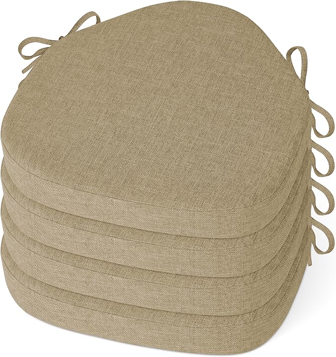 Windsor Chair Cushions for Dining Chairs 4 Pack Non Slip Kitchen Seat Cushion with Ties and Washable Covers Indoor Comfortable Seat Pad with Thick Foam 16.5" x 15.5" x 2" Beige