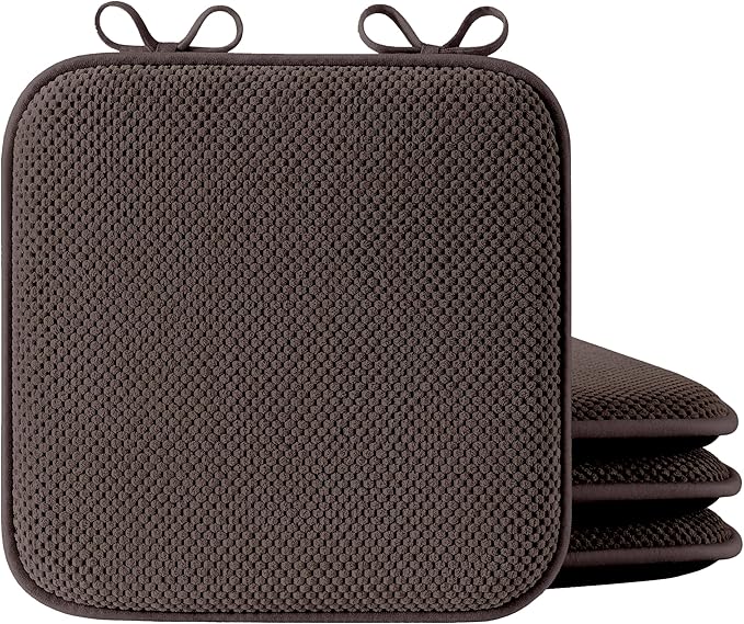puredown® Chair Cushions for Dining Chairs, Set of 4 Memory Foam Seat Cushions with Non-Slip Backing & Ties, 16" x 16" x 1.5", Comfortable & Supportive Dining Chair Pads for Kitchen, Coffee