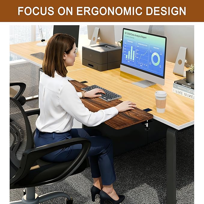 Ergonomic Desk Extender Tray, 36.22"×11.81" Clamp-On Arm Rest Shelf, 90° Foldable Computer Elbow Support for Office Home, Space-Saving Keyboard Mouse Tray (Vintage Burnt Color)