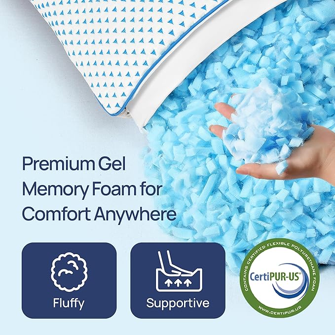 Small Cooling Memory Foam Pillow for Travel & Camping, Compressible Original Adjustable Pillow for Medium Firm Neck Knee Lumbar Support, Washable CertiPUR-US, Ideal Sleeping, Car, Airplane,Backpacking
