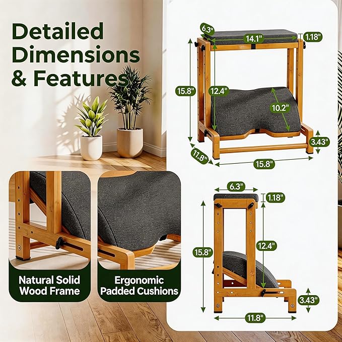 Double Step Under Desk Foot Rest - Adjustable 4-Height Wooden Foot Stool with Ergonomic Cushion for Office, Gaming & Study - Ergonomic Support for Improved Posture