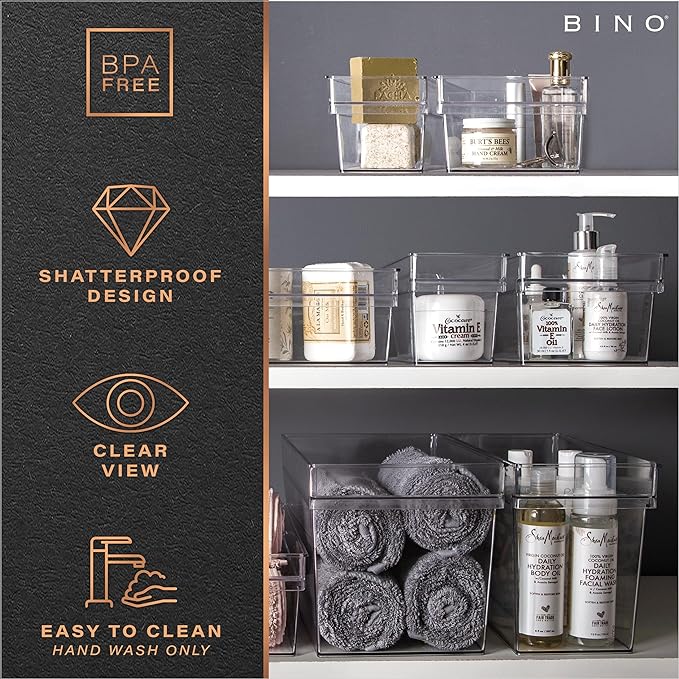 BINO | Plastic Storage Bins, Large - Deep | THE HANDLER COLLECTION | Multipurpose Organizer Bins | Kitchen Pantry Organizers and Storage | Clear Containers for Organizing Home | Freezer Organizer
