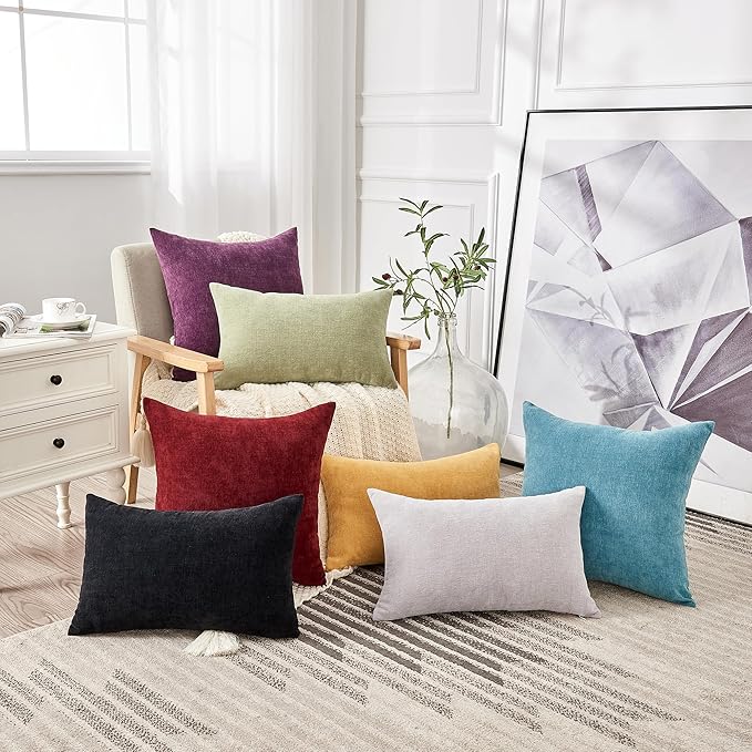 GAWAMAY Decorative Square Throw Pillow Covers 18"x18" Inch Set of 4, Super Soft Chenille Pillows Farmhouse Fall Pillowcase for Living Room Bedroom Sofa Couch Cushion Cover Smoke Blue 45x45cm